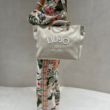 Mala de ombro tote bag LIU JO em tecido bege