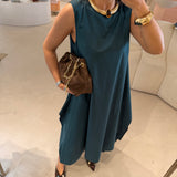 Vestido em Popelina Verde Manga Cava | Liviana Conti