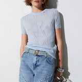 T-Shirt  de Malha Tricotada em Azul | LIU JO