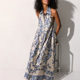 Vestido acetinado com Print Azul | LIU JO
