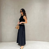 Vestido midi Ottod'ame em popelina e malha preta