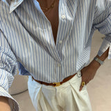 Camisa de popelina azul com riscas