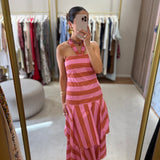 Vestido Midi Assimétrico Rosa Coral | Violeta Store