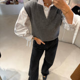 Colete em Caxemira Cinza com Decote em V | ottod'ame