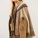 Poncho Prato Ébano em Malha de Lã e Mohair com Franjas | BA&SH