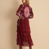 Cardigan Yara Bordeaux em Tricot Jacquard Paisley | CECILIA PRADO
