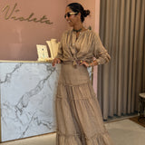 Conjunto camisa e saia Ottod'ame em linho bege