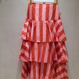 Saia Midi em Camadas às Riscas Rosa & Coral | Violeta Store