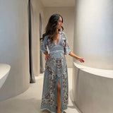 Vestido Midi Kátia Azul em Tricot Arabesco | CECILIA PRADO