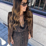 Vestido Midi Boho Chic com Print Pele de Cobra Castanho Saha | ba&sh