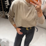 Camisola de Malha Bege com Decote Redondo  | ottod'ame