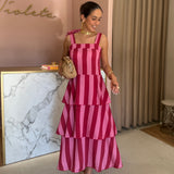 PRÉ-VENDA | Vestido Midi Rosa às Riscas com Folhos | VIOLETA