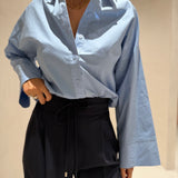 Camisa Larga em Popeline Azul | TWINSET