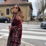 Casaco de Malha Bordeaux com Franjas Print Bandana | VIOLETA