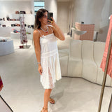 Vestido twinset em seda e renda chantilly