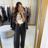 Jeans Cinza Wide com Cinto e Maxi Fivela | TWINSET