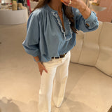 Blusa Denim com Folhos | Violeta Store