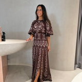 Vestido Liz Bordô Maxi com Mangas Tufadas | FARM RIO
