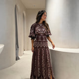 Vestido Liz Bordô Maxi com Mangas Tufadas | FARM RIO