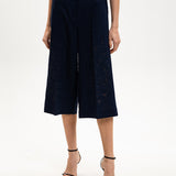 Calça Azul Cropped em de Linho com Bordados | Twinset