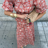 Conjunto Terracota Floral com Blusa de Mangas Volumosas e Saia Midi | VIOLETA