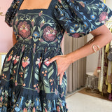 Vestido Curto Stitched Garden Azul Marinho | FARM RIO