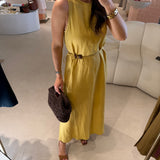 Vestido Midi em Linho Mostarda | OTTOD'AME
