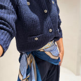 Cardigan em Mistura de Alpaca e Lã Azul Marinho com Fio Lurex | Liu Jo