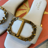 White leather Twinset sandal with flowery logo