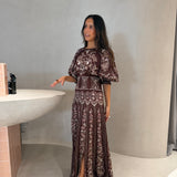 Vestido Liz Bordô Maxi com Mangas Tufadas | FARM RIO