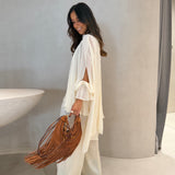 Blusa Renie Ecru em Georgette com Faixa | SEMICOUTURE