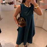 Vestido em Popelina Verde Manga Cava | Liviana Conti