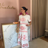 Conjunto Bordado Branco com Detalhes em Coral | VIOLETA