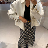 Saia Midi Xadrez Ascot Preto | Violeta