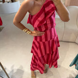 Conjunto Rosa de Top e Saia Midi de Folhos | Violeta Store