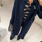 Casaco Midi Azul Marinho em Fazenda de Lã com Cinto | ottod'ame