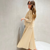 Saia midi plissada SEMICOUTURE bege e cinza