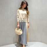 Saia midi plissada SEMICOUTURE bege e cinza