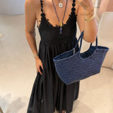 Vestido Longo Preto em Musselina com Renda | Twinset