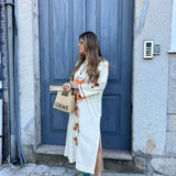 Vestido Ottod'ame bege com bordado colorido