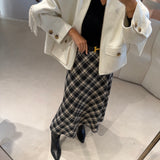 Saia Midi Xadrez Ascot Preto | Violeta