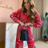 Conjunto bandana em vermelho de blusa e calça