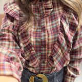 Blusa de Xadrez Bordeaux com Folhos | VIOLETA