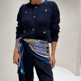 Cardigan em Mistura de Alpaca e Lã Azul Marinho com Fio Lurex | Liu Jo