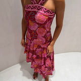 Vestido Midi Estampado Rosa | Violeta Store
