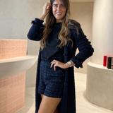 Cardigan comprido em malha tricotada com lurex