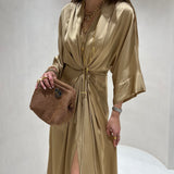 Vestido midi Ottod'ame acetinado dourado