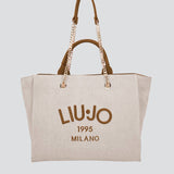Mala de ombro tote bag LIU JO em tecido ecru