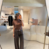 Calças de Estampa Xadrez em Castanho | VIOLETA