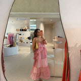 Vestido Midi Rosa às Riscas | Violeta Store